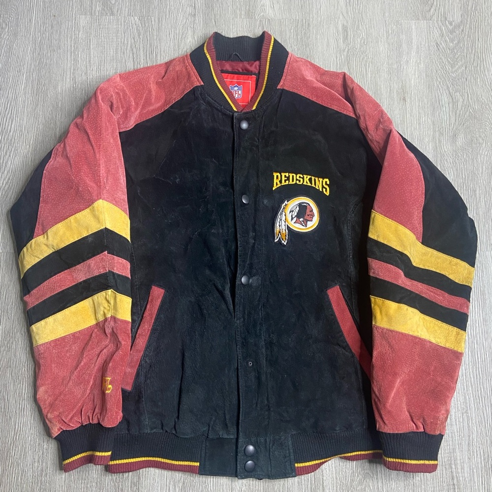 Washington Redskins Suede Bomber Jacket Mens Size Large Burgandy NFL Football
